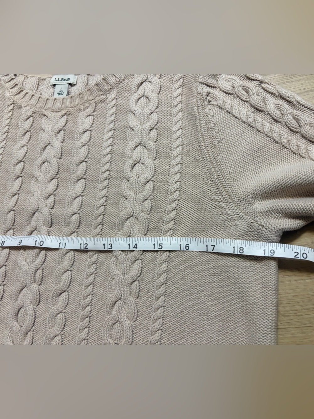 L.L.Bean Cream Cable Knit Crewneck Sweater Size Large 100% Cotton Fisherman Y2K - Picture 6 of 7